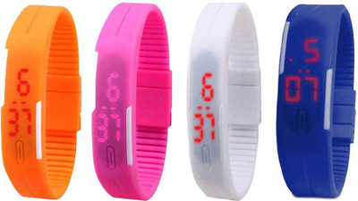 View NS18 Silicone Led Magnet Band Combo of 4 Orange, Pink, White And Blue Digital Watch  - For Boys & Girls Wrist Watches Price Online(NS18)