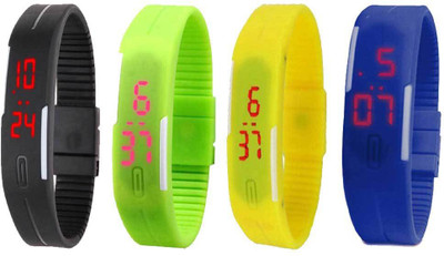 

NS18 Silicone Led Magnet Band Combo of 4 Black, Green, Yellow And Blue Watch - For Boys & Girls