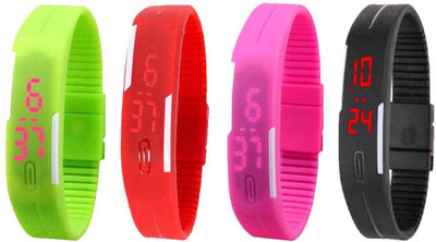 

Kissu Led Magnet Band Combo of 4 Green, Red, Pink And Black Watch - For Men & Women
