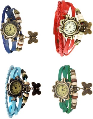 NS18 Vintage Butterfly Rakhi Combo of 4 Blue, Sky Blue, Red And Green Analog Watch  - For Women   Watches  (NS18)
