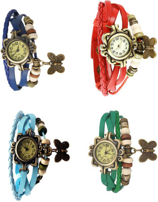 

Kissu Vintage Rakhi Combo of 4 Blue, Sky Blue, Red And Green Watch - For Women