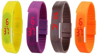 NS18 Silicone Led Magnet Band Combo of 4 Yellow, Purple, Brown And Orange Digital Watch  - For Boys & Girls   Watches  (NS18)