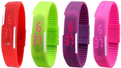 NS18 Silicone Led Magnet Band Watch Combo of 4 Red, Green, Purple And Pink Digital Watch  - For Couple   Watches  (NS18)