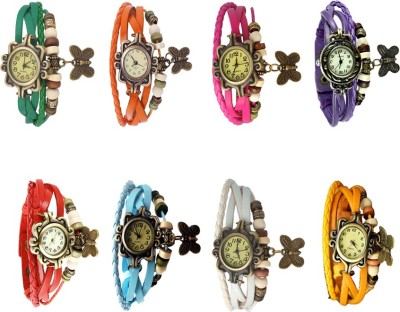 NS18 Vintage Butterfly Rakhi Combo of 8 Green, Orange, Pink, Purple, Red, Sky Blue, Yellow And White Analog Watch  - For Women   Watches  (NS18)