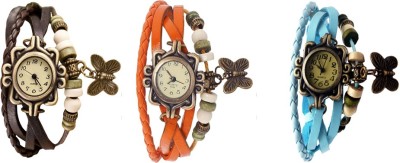 NS18 Vintage Butterfly Rakhi Watch Combo of 3 Brown, Orange And Sky Blue Analog Watch  - For Women   Watches  (NS18)
