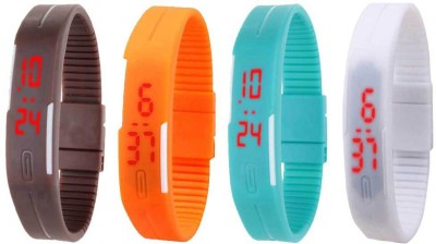 NS18 Silicone Led Magnet Band Combo of 4 Brown, Orange, Sky Blue And White Digital Watch  - For Boys & Girls   Watches  (NS18)