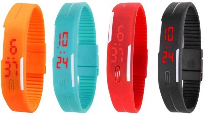 NS18 Silicone Led Magnet Band Combo of 4 Orange, Sky Blue, Red And Black Digital Watch  - For Boys & Girls   Watches  (NS18)