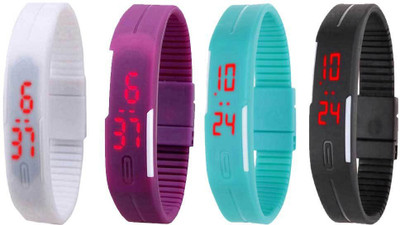 

Kissu Led Magnet Band Combo of 4 White, Purple, Sky Blue And Black Watch - For Men & Women