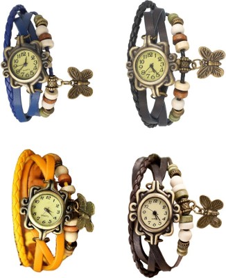 NS18 Vintage Butterfly Rakhi Combo of 4 Blue, Yellow, Black And Brown Analog Watch  - For Women   Watches  (NS18)