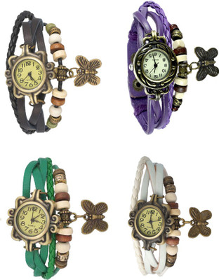 

Kissu Vintage Rakhi Combo of 4 Black, Green, Purple And White Watch - For Women