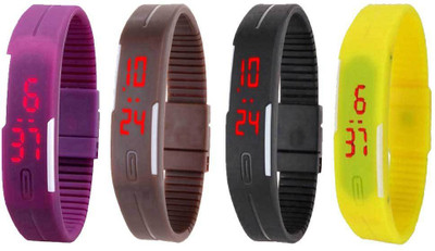 

Kissu Led Magnet Band Combo of 4 Purple, Brown, Black And Yellow Watch - For Men & Women