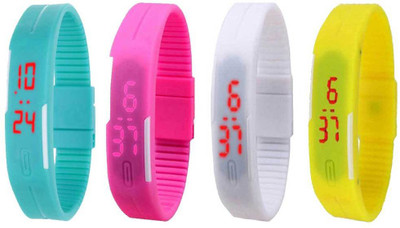 

NS18 Silicone Led Magnet Band Combo of 4 Sky Blue, Pink, White And Yellow Watch - For Boys & Girls