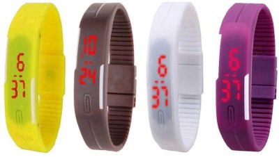 NS18 Silicone Led Magnet Band Watch Combo of 4 Yellow, Brown, White And Purple Digital Watch  - For Couple   Watches  (NS18)