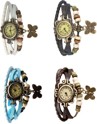 NS18 Vintage Butterfly Rakhi Combo of 4 White, Sky Blue, Black And Brown Analog Watch  - For Women   Watches  (NS18)