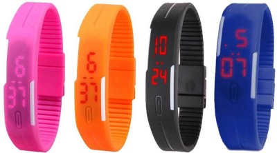 NS18 Silicone Led Magnet Band Combo of 4 Pink, Orange, Black And Blue Digital Watch  - For Boys & Girls   Watches  (NS18)