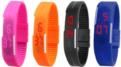 

NS18 Silicone Led Magnet Band Combo of 4 Pink, Orange, Black And Blue Watch - For Boys & Girls