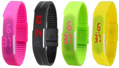 

Kissu Led Magnet Band Combo of 4 Pink, Black, Green And Yellow Watch - For Men & Women