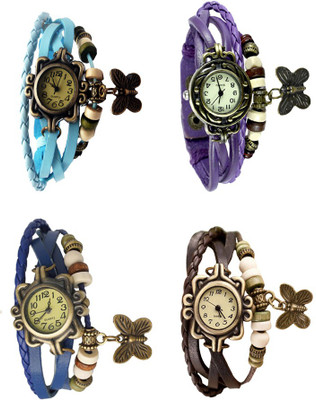 

Kissu Vintage Rakhi Combo of 4 Sky Blue, Blue, Purple And Brown Watch - For Women