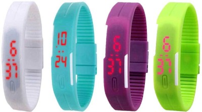 NS18 Silicone Led Magnet Band Combo of 4 White, Sky Blue, Purple And Green Digital Watch  - For Boys & Girls   Watches  (NS18)