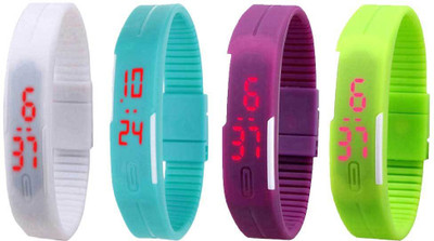 NS18 Silicone Led Magnet Band Combo of 4 White, Sky Blue, Purple And Green Digital Watch  - For Boys & Girls   Watches  (NS18)