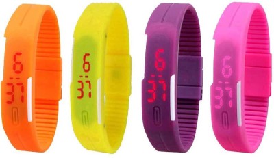 NS18 Silicone Led Magnet Band Watch Combo of 4 Orange, Yellow, Purple And Pink Digital Watch  - For Couple   Watches  (NS18)
