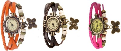 NS18 Vintage Butterfly Rakhi Watch Combo of 3 Orange, Brown And Pink Analog Watch  - For Women   Watches  (NS18)