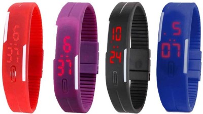 NS18 Silicone Led Magnet Band Combo of 4 Red, Purple, Black And Blue Digital Watch  - For Boys & Girls   Watches  (NS18)