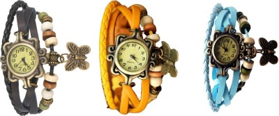 NS18 Vintage Butterfly Rakhi Watch Combo of 3 Black, Yellow And Sky Blue Analog Watch  - For Women   Watches  (NS18)