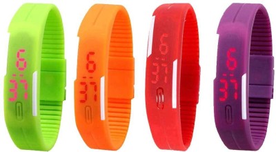NS18 Silicone Led Magnet Band Watch Combo of 4 Green, Orange, Red And Purple Digital Watch  - For Couple   Watches  (NS18)