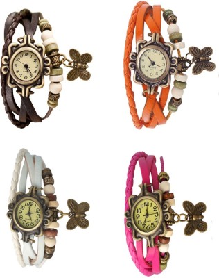NS18 Vintage Butterfly Rakhi Combo of 4 Brown, White, Orange And Pink Analog Watch  - For Women   Watches  (NS18)