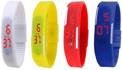 NS18 Silicone Led Magnet Band Combo of 4 White, Yellow, Red And Blue Digital Watch  - For Boys & Girls   Watches  (NS18)