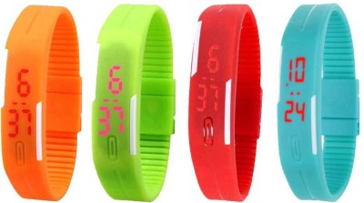 NS18 Silicone Led Magnet Band Watch Combo of 4 Orange, Green, Red And Sky Blue Digital Watch  - For Couple   Watches  (NS18)
