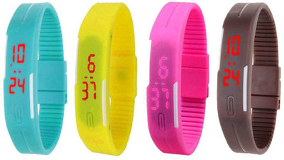 

NS18 Silicone Led Magnet Band Combo of 4 Sky Blue, Yellow, Pink And Brown Watch - For Boys & Girls