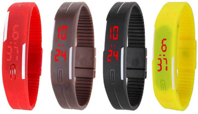 

NS18 Silicone Led Magnet Band Combo of 4 Red, Brown, Black And Yellow Watch - For Boys & Girls
