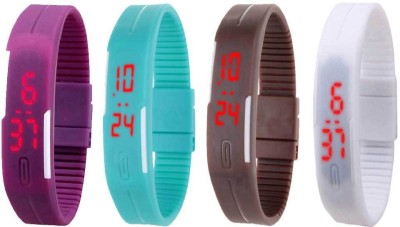 NS18 Silicone Led Magnet Band Combo of 4 Purple, Sky Blue, Brown And White Digital Watch  - For Boys & Girls   Watches  (NS18)