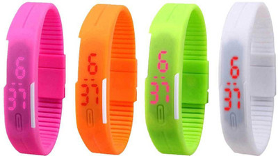 

NS18 Silicone Led Magnet Band Combo of 4 Pink, Orange, Green And White Watch - For Boys & Girls