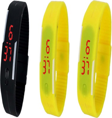 Twok Combo of Led Band Black + Yellow + Yellow Digital Watch  - For Men & Women   Watches  (Twok)