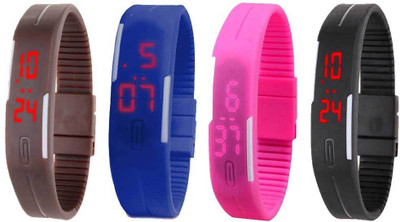 

NS18 Silicone Led Magnet Band Combo of 4 Brown, Blue, Pink And Black Watch - For Boys & Girls