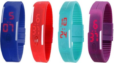 NS18 Silicone Led Magnet Band Watch Combo of 4 Blue, Red, Sky Blue And Purple Digital Watch  - For Couple   Watches  (NS18)