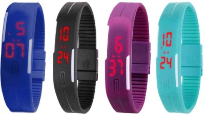 NS18 Silicone Led Magnet Band Watch Combo of 4 Blue, Black, Purple And Sky Blue Digital Watch  - For Couple   Watches  (NS18)