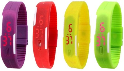 NS18 Silicone Led Magnet Band Combo of 4 Purple, Red, Yellow And Green Digital Watch  - For Boys & Girls   Watches  (NS18)