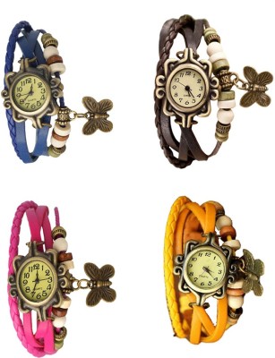 NS18 Vintage Butterfly Rakhi Combo of 4 Blue, Pink, Brown And Yellow Analog Watch  - For Women   Watches  (NS18)