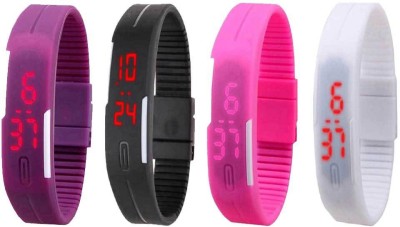 NS18 Silicone Led Magnet Band Combo of 4 Purple, Black, Pink And White Digital Watch  - For Boys & Girls   Watches  (NS18)