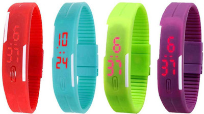 View NS18 Silicone Led Magnet Band Watch Combo of 4 Red, Sky Blue, Green And Purple Digital Watch  - For Couple Wrist Watches Price Online(NS18)