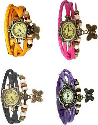 

Kissu Vintage Rakhi Combo of 4 Yellow, Black, Pink And Purple Watch - For Women