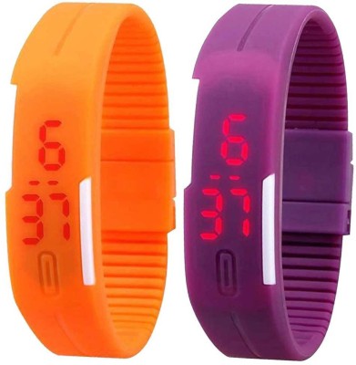 NS18 Silicone Led Magnet Band Set of 2 Orange And Purple Digital Watch  - For Boys & Girls   Watches  (NS18)