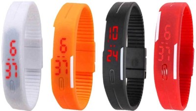 NS18 Silicone Led Magnet Band Watch Combo of 4 White, Orange, Black And Red Digital Watch  - For Couple   Watches  (NS18)