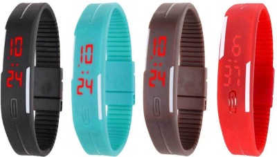 NS18 Silicone Led Magnet Band Watch Combo of 4 Black, Sky Blue, Brown And Red Digital Watch  - For Couple   Watches  (NS18)