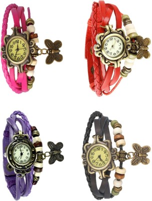 NS18 Vintage Butterfly Rakhi Combo of 4 Pink, Purple, Red And Black Analog Watch  - For Women   Watches  (NS18)