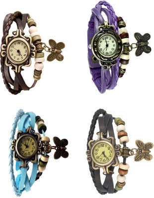 NS18 Vintage Butterfly Rakhi Combo of 4 Brown, Sky Blue, Purple And Black Analog Watch  - For Women   Watches  (NS18)